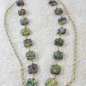 Michelle Roy Gold Leaf and Multi Color Abalone Necklace